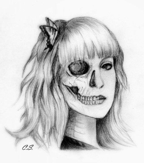 500x564 Hayley Williams - Half Skull Face Drawing