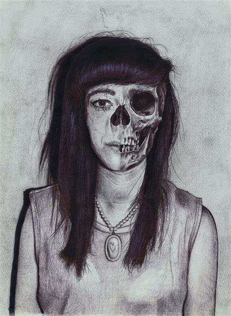 474x646 Pictures Female Skull Face Drawing - Half Skull Face Drawing