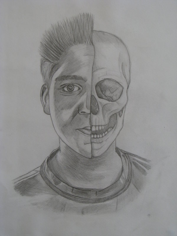 600x800 Skull Face Drawing - Half Skull Face Drawing