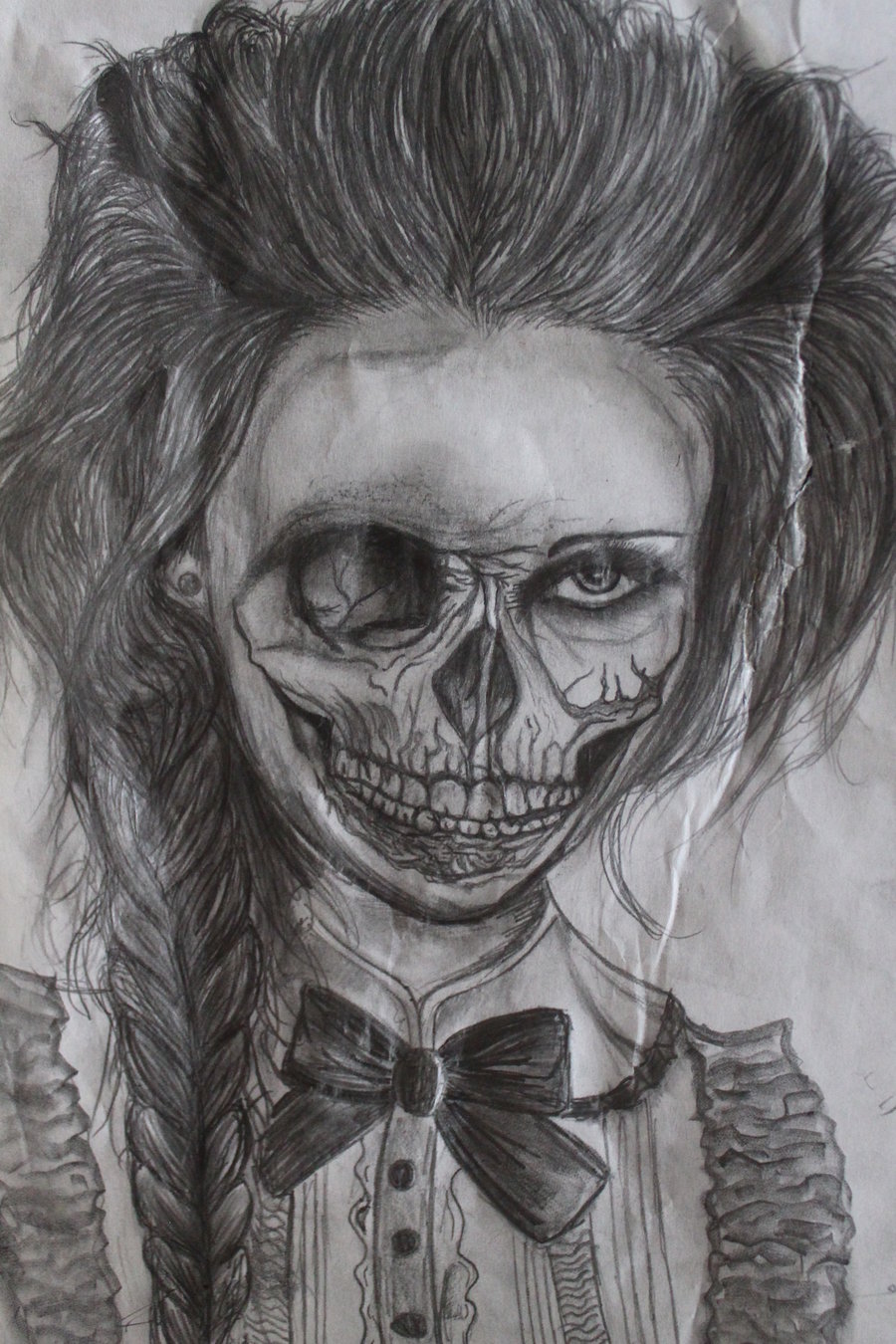 900x1350 Skeleton Face Tumblr - Half Skull Face Drawing