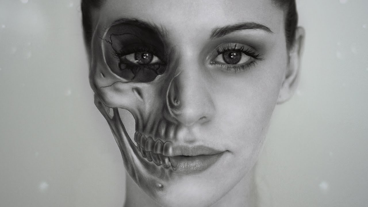 1280x720 Half Skull Effect Photoshop Tutorial - Half Skull Half Face Drawing