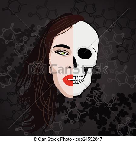 450x470 Half Face Skull Half Face Human Skull - Half Skull Half Face Drawing
