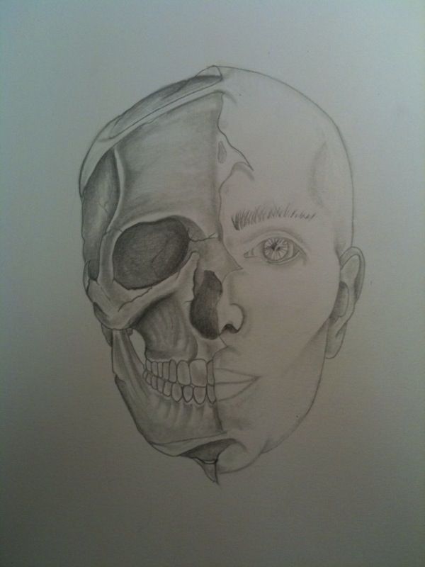 600x800 Inspiration In Half Skull, Half Face - Half Skull Half Face Drawing