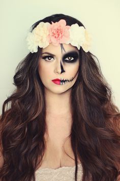 236x354 Things To Draw On Your Face For Halloween - Half Skull Half Face Drawing