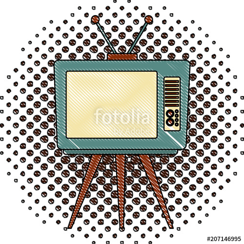 500x500 Retro Television Vintage Device Tripod Vector Illustration - Halftone Drawing