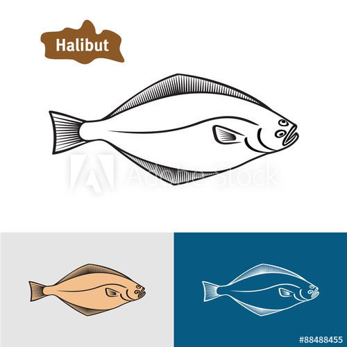 500x500 Halibut Fish Sumple One Color Silhouette - Halibut Drawing