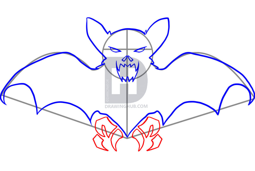 1076x720 How To Draw A Halloween Bat, Step - Halloween Bat Drawing