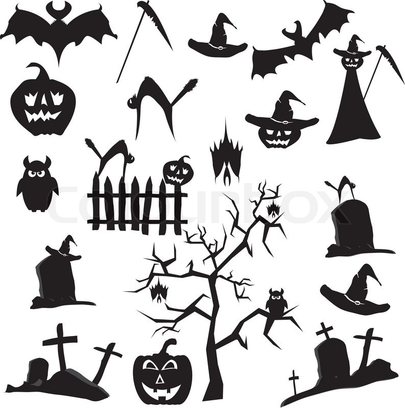 794x800 Vector Set Halloween Bat, Cat, Scythe, Stock Vector Colourbox - Halloween Bat Drawing
