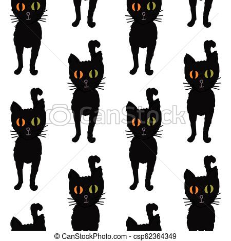 450x470 Seamless Pattern For Halloween Black Cats With Multicolored Eyes - Halloween Black Cat Drawing