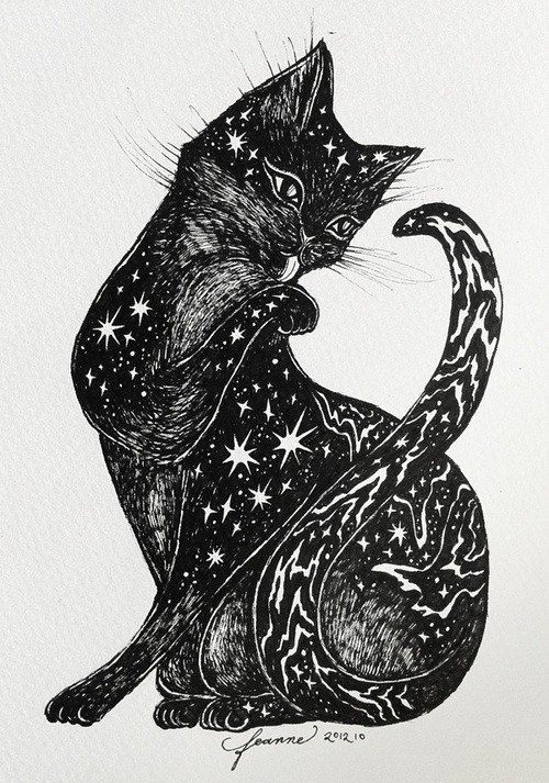 500x713 kitty cat drawing halloween black kitten stars fall autumn black - Halloween Black Cat Drawing