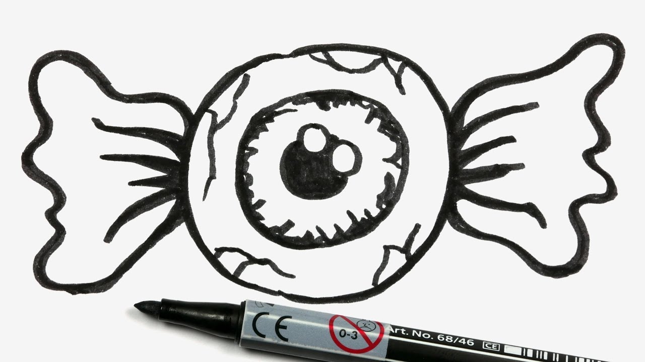 1280x720 How To Draw A Cartoon Halloween Eyeball Candy - Halloween Cartoon Drawings