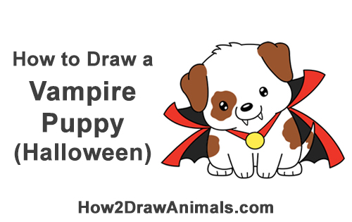 500x315 How To Draw A Puppy In A Vampire Costume For Halloween Video - Halloween Cartoon Drawings