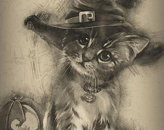 340x270 halloween pumpkin cat drawing digital download digital etsy - Halloween Cat Drawing