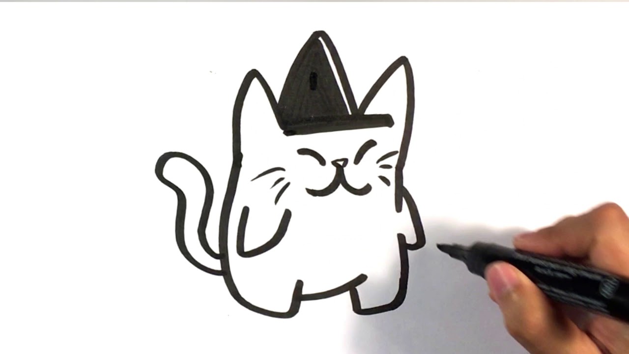 1280x720 How To Draw Cute Cat In Witches Hat - Halloween Cat Drawing