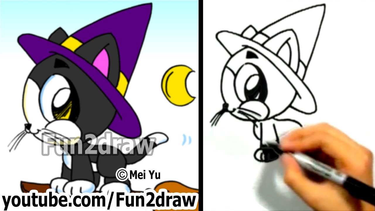 1280x720 How To Draw A Cat - Halloween Cat Drawing