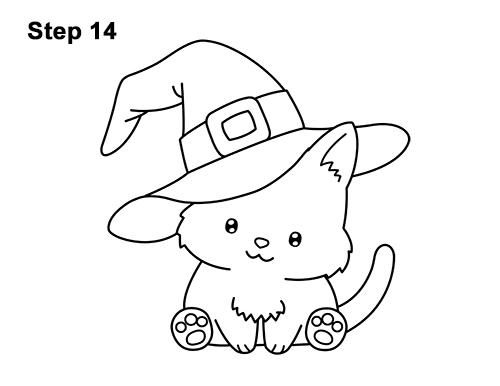 500x386 How To Draw A Cat Wearing A Witch's Hat For Halloween Video Step - Halloween Cat Drawing