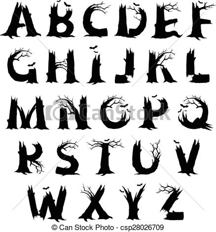 438x470 halloween horror alphabet letters spooky halloween letter designs - Halloween Drawing Designs