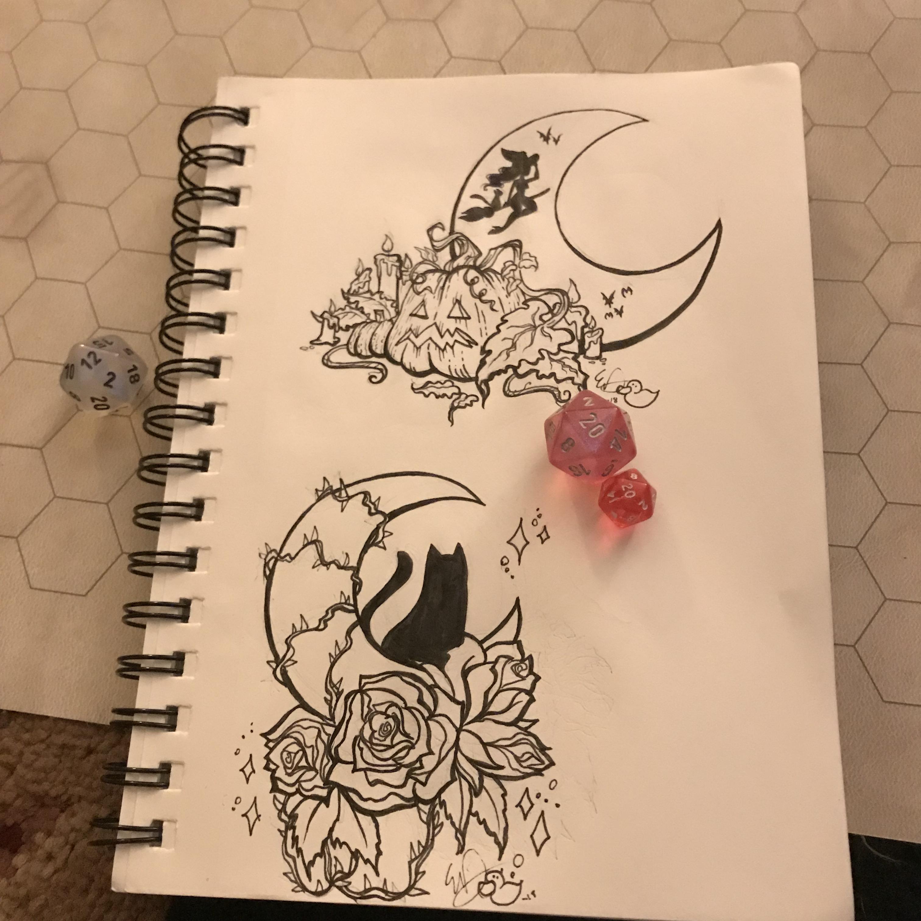 3024x3024 halloween tattoo designs and bonus dnd dice! drawing - Halloween Drawing Designs