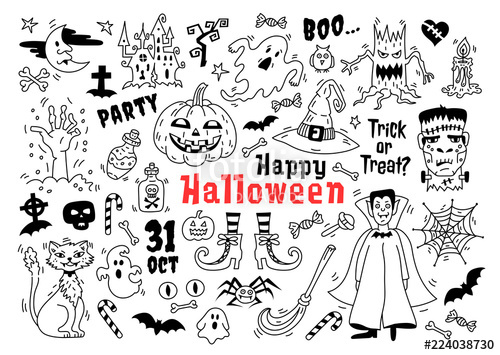 500x355 halloween doodle icon set sketch of icons for decorating - Halloween Drawings
