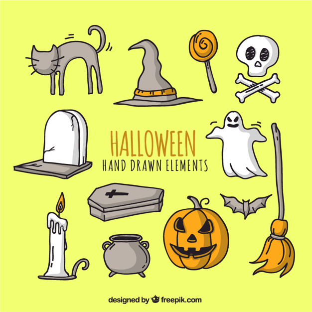 626x626 Set Of Halloween Drawings Vector Free Download - Halloween Drawings