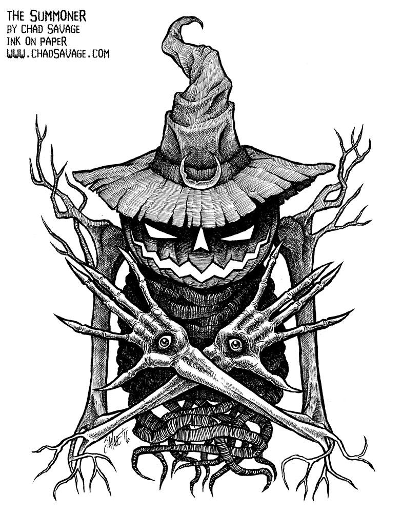 786x1000 The Summoner Original Halloween Drawing Shop Sinister Dark Art - Halloween Drawings