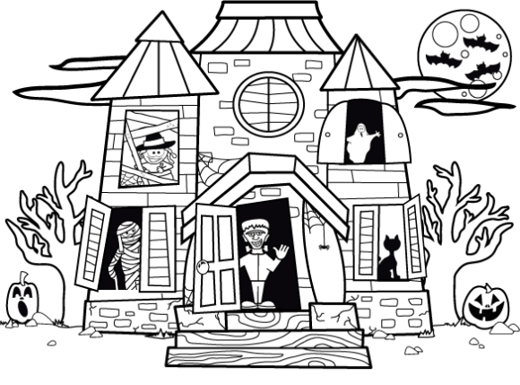 580x429 haunted house coloring page haunted house coloring - Halloween House Drawing