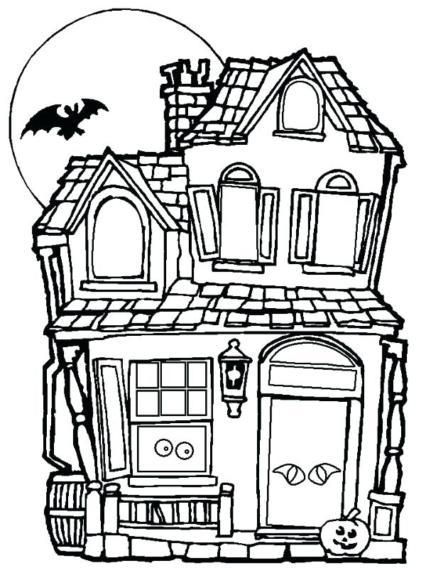 600x800 Haunted House Drawing For Halloween Coloring Pages Colouring - Halloween House Drawing