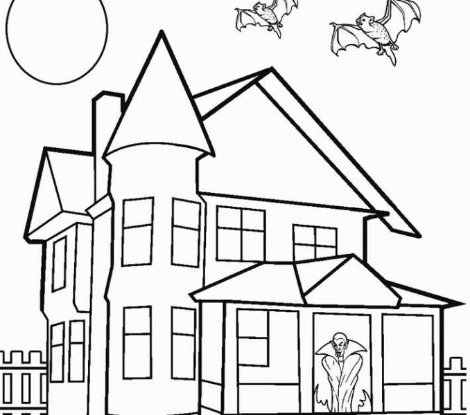 678x600 House Drawing For Colouring Haunted House Colouring - Halloween House Drawing