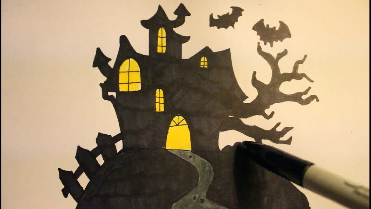 1280x720 How To Draw A Haunted Houseeasystep - Halloween House Drawing