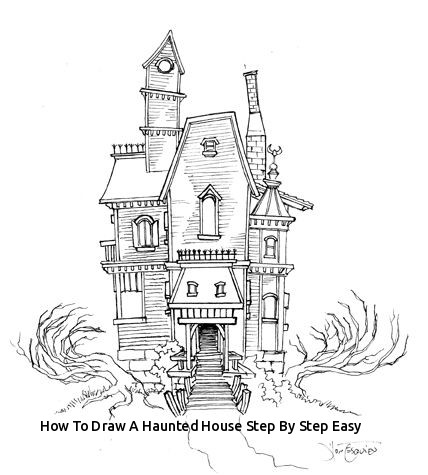 428x475 How To Draw A Haunted House Step - Halloween House Drawing