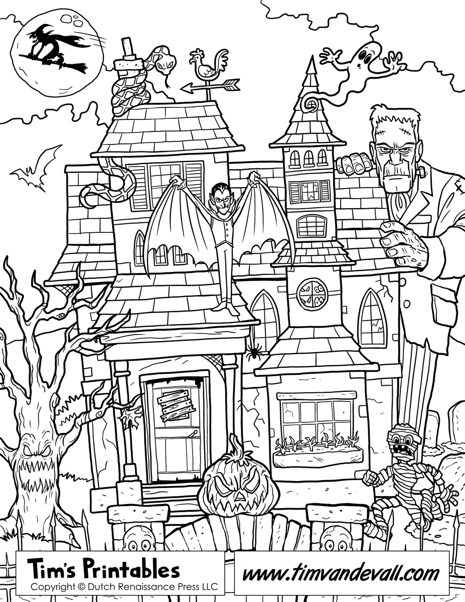 927x1200 halloween house coloring pages a ghosts in haunted best free - Halloween House Drawing