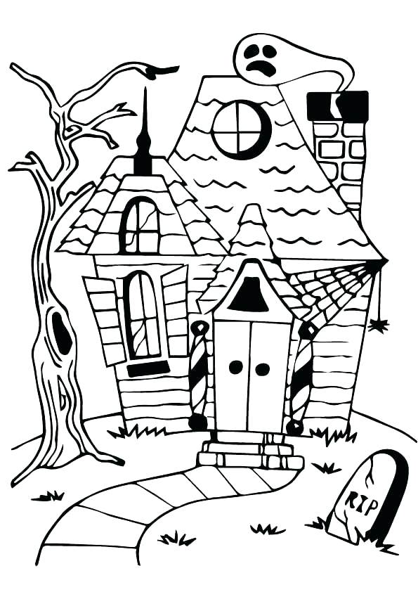 595x842 halloween house coloring pages haunted mansion to print - Halloween House Drawing