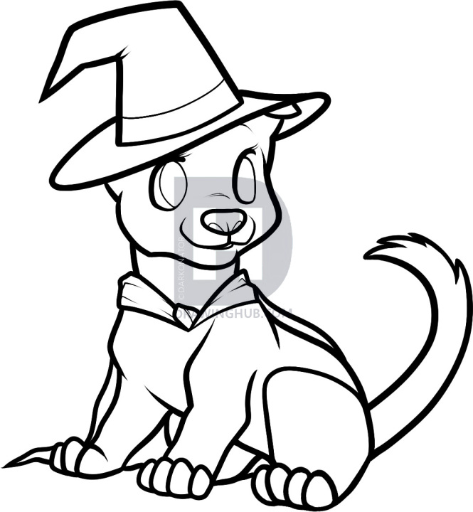 665x720 How To Draw A Halloween Dog, Halloween Dog, Step - Halloween Line Drawings