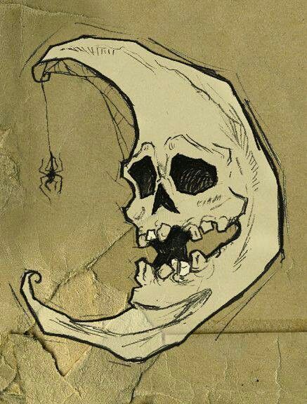 437x576 Skull Moon Dragons And Skulls Art, Skull Art, Creepy Art - Halloween Moon Drawing