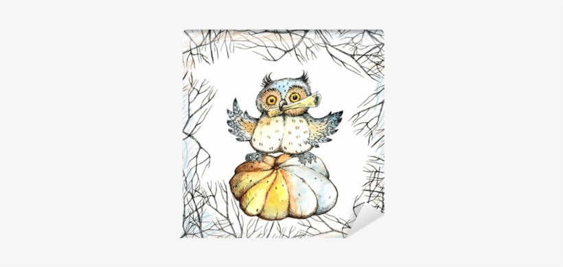 820x389 Halloween, A Set Of Drawings, Crow, Owl, Pumpkin, Candy - Halloween Owl Drawing