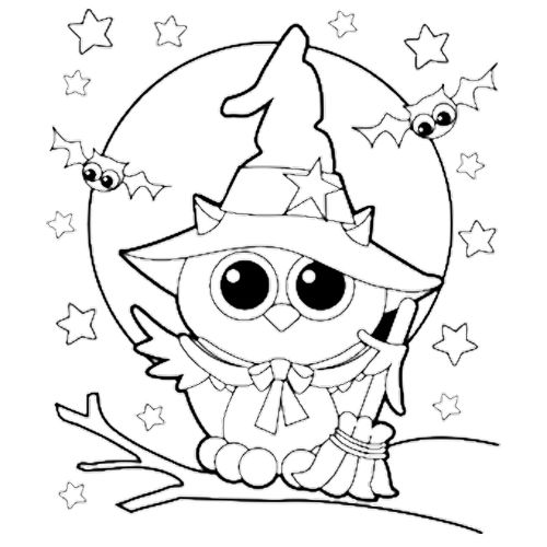 500x500 Halloween Owl Witch Coloring - Halloween Owl Drawing