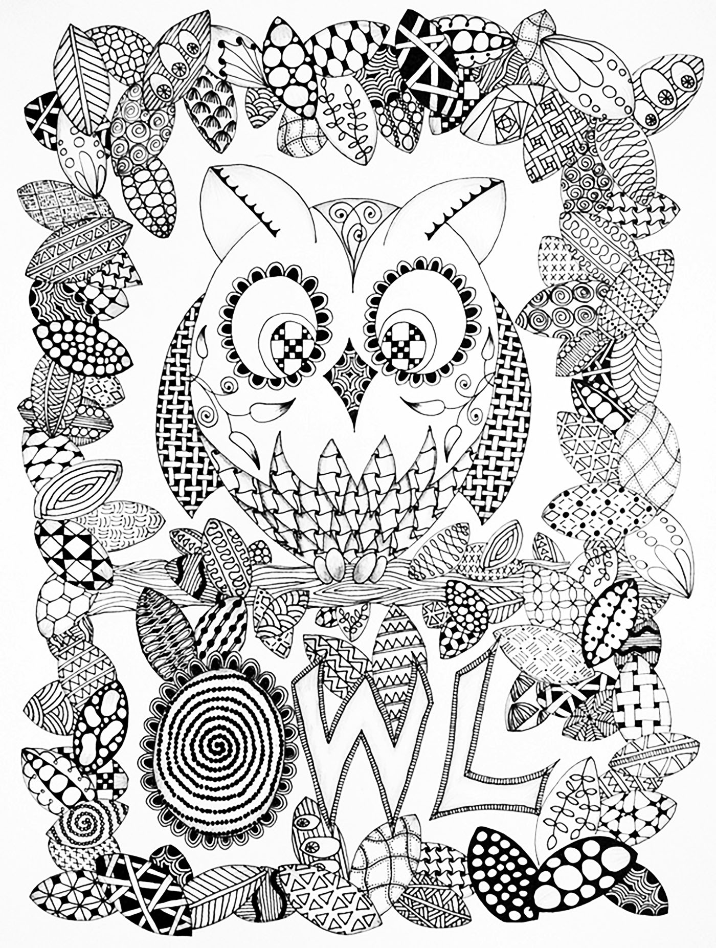 1400x1853 Halloween Zentangle Owl - Halloween Owl Drawing