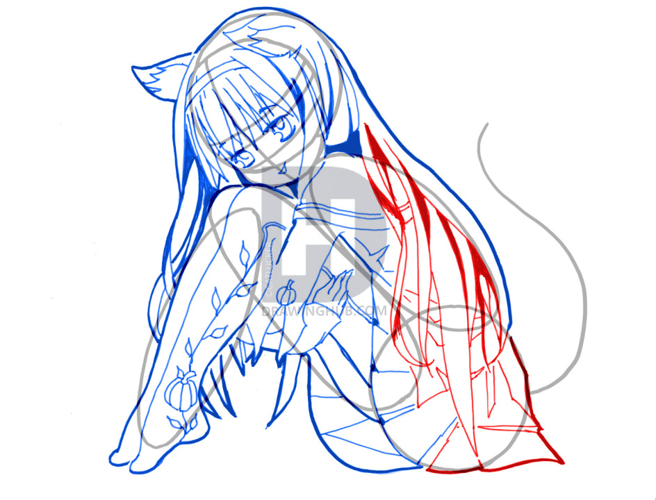 944x720 How To Draw An Anime Halloween Girl, Step - Halloween Pictures Drawing