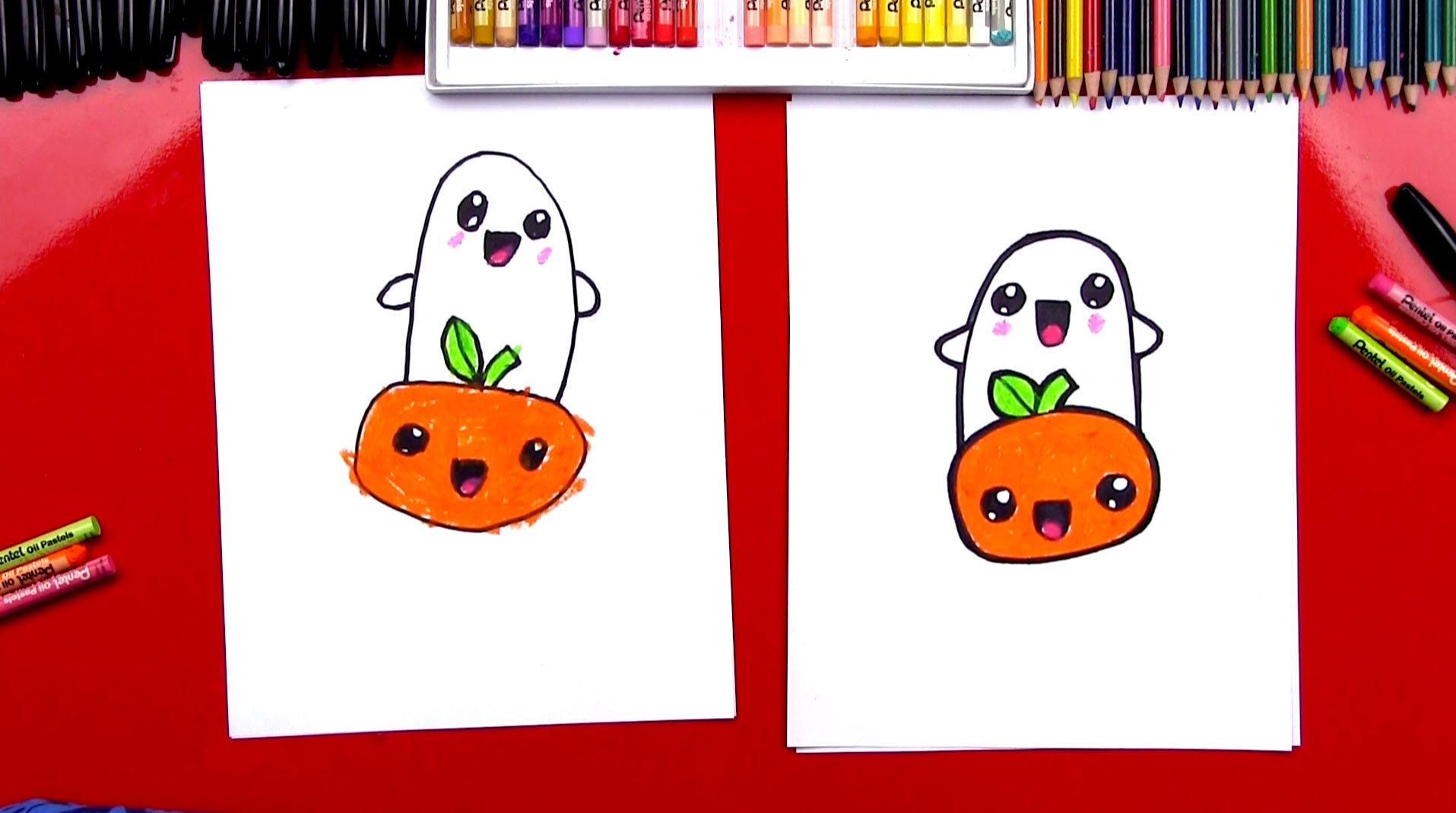 1915x1069 How To Draw Cartoon Pumpkin And Ghost - Halloween Pumpkin Drawing For Kids