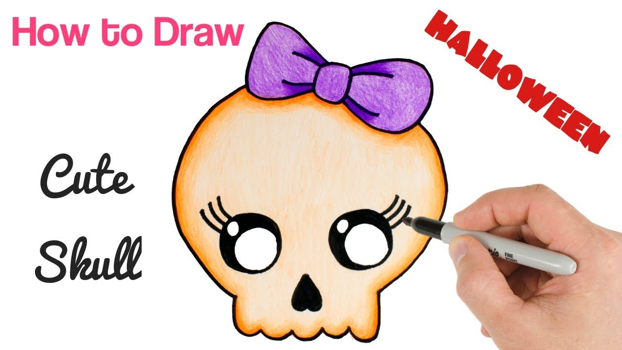 1280x720 How To Draw Cute Skull Easy For Halloween Drawings - Halloween Skull Drawing