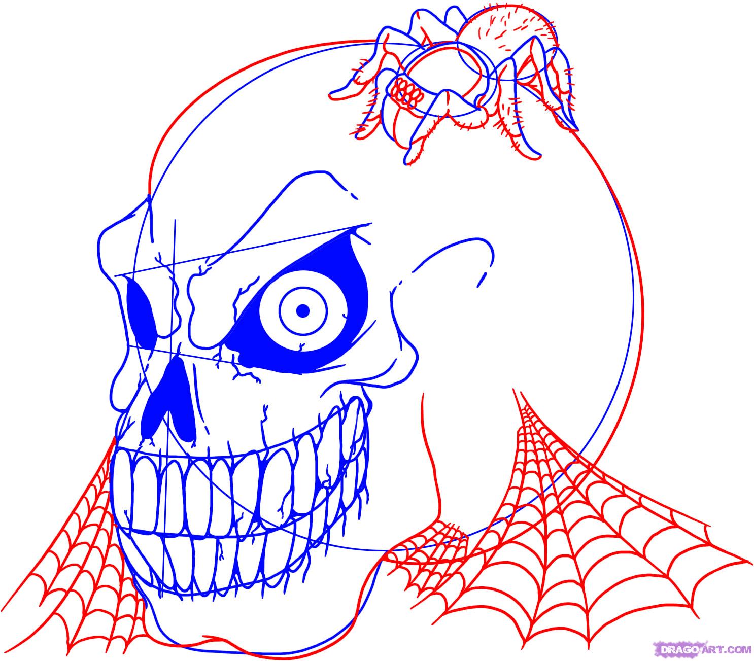 1486x1303 How To Draw A Halloween Skull, Step - Halloween Skull Drawing