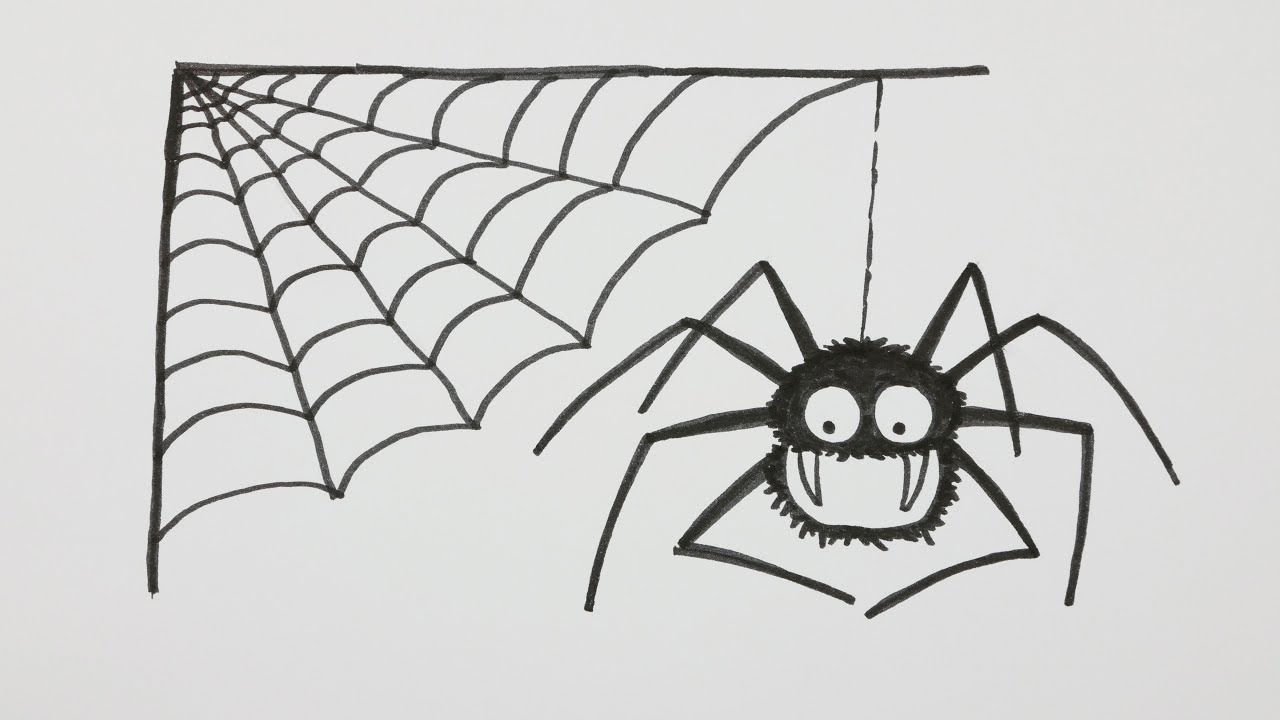 1280x720 how to draw a halloween spider with spiderweb - Halloween Spider Drawing