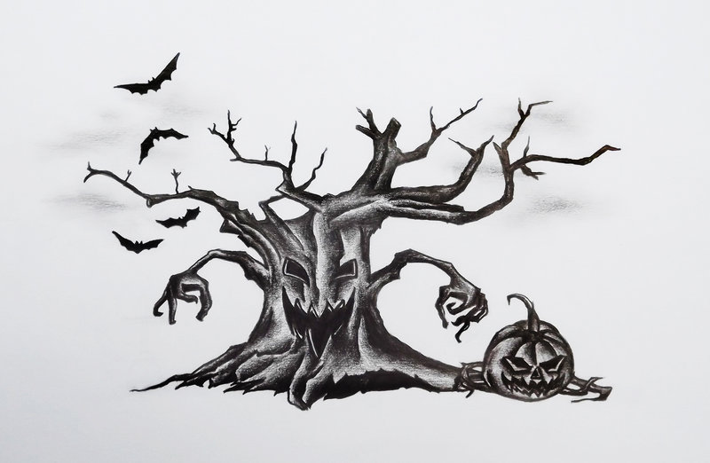 Halloween Tree Drawing at Explore collection of