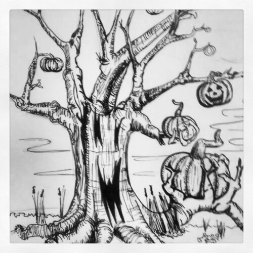 Halloween Tree Drawing at Explore collection of