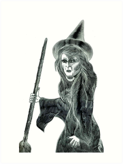 413x549 halloween witch pencil drawing art prints - Halloween Witch Drawing
