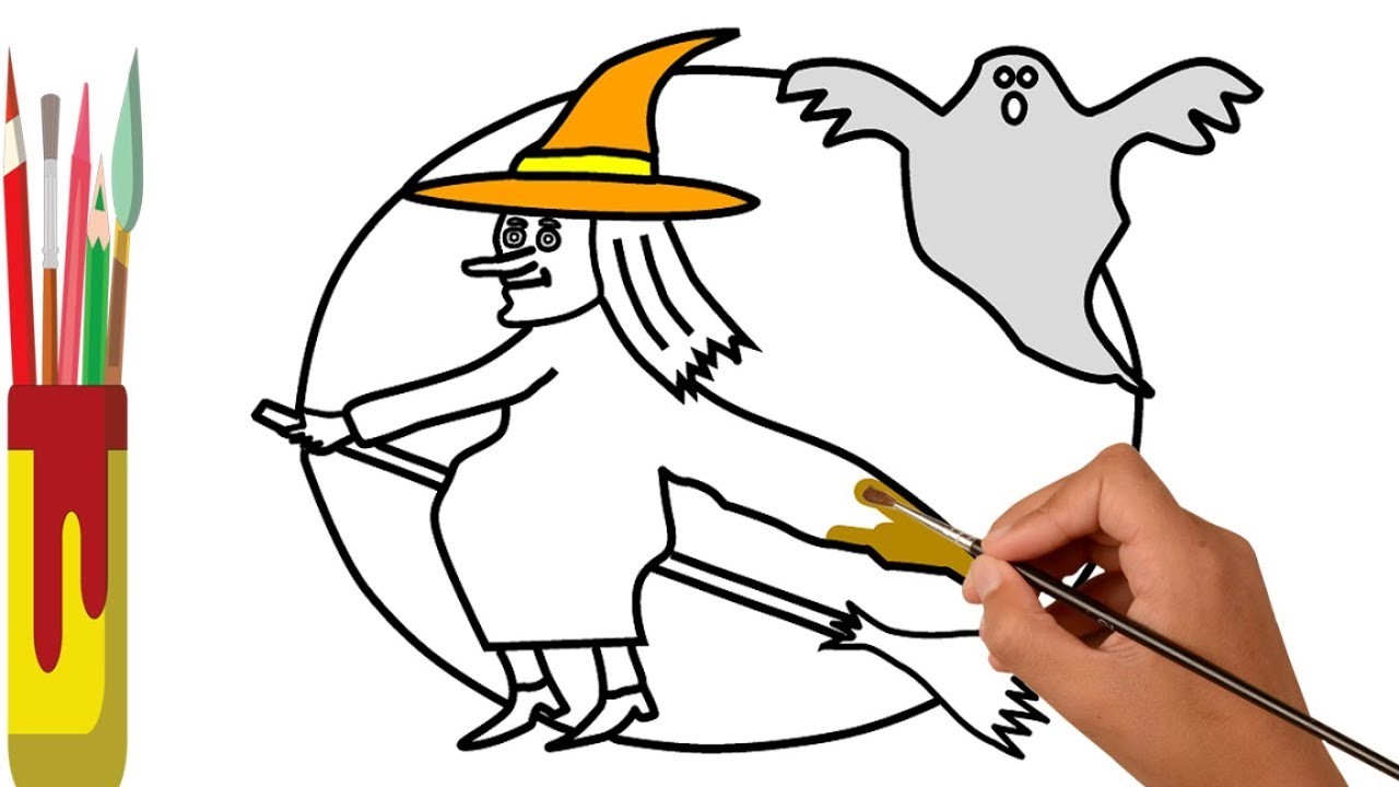 1280x720 how to draw halloween witch coloring pages video, easy drawing - Halloween Witch Drawing