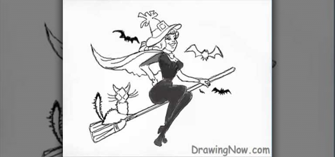 1280x600 how to draw a nice witch on a broom for halloween drawing - Halloween Witch Drawing