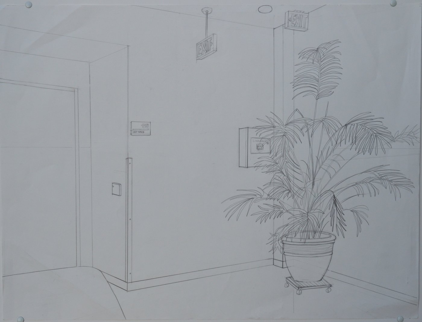 1400x1069 Perspective Drawing Of Hallway - Hallway Drawing