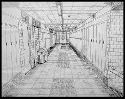 252x200 School Hallway Drawing With Students - Hallway Drawing