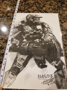 225x300 Halo Artwork Art Poster Hand Drawn Sketch Drawing Master Chief - Halo 3 Drawings